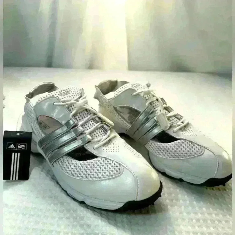 NWT, Adidas women’s Sz 7.5 Sling-back, Vented, white leather golf shoes.